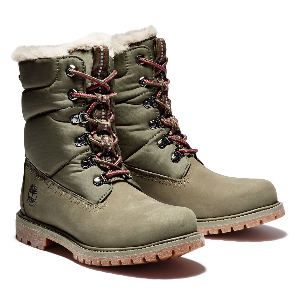 Timberland 6-Inch Μποτακια Γυναικεια Ελιά - Premium Leather/Fabric Waterproof - Greece 6057941-RL